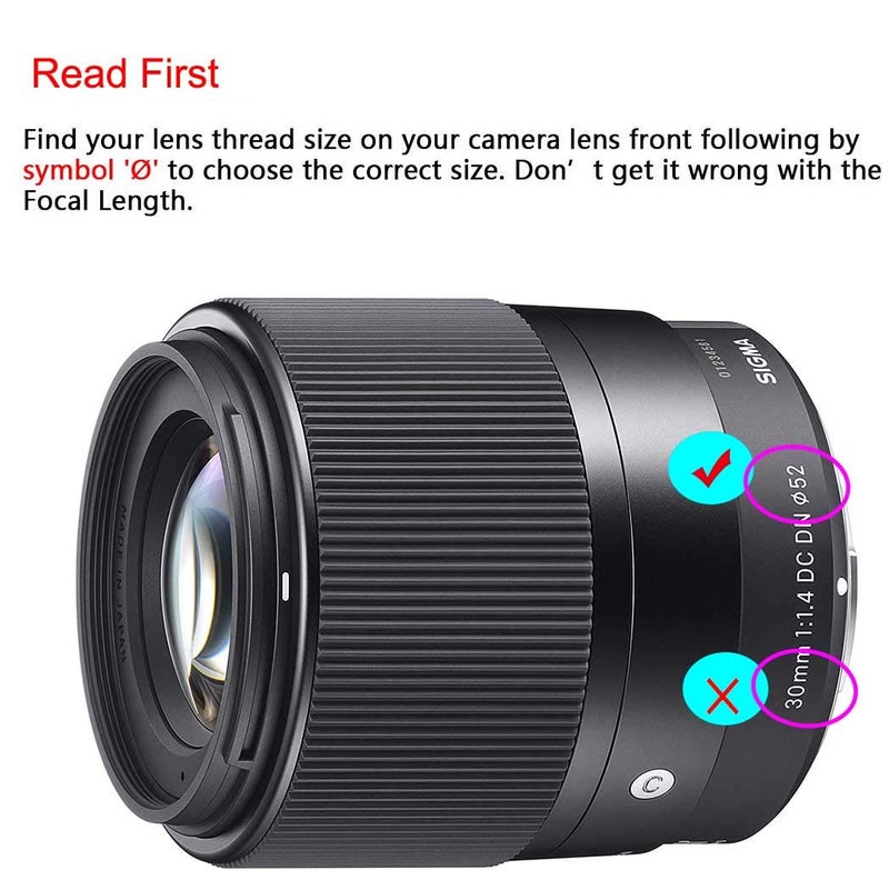 ULBTER 52mm Lens Cap Cover for Sigma E-Mount 30mm F1.4 Contemporary DC DN Lens for Sony Alpha a6600 a6500 a6400 a6300 a6000 a6100 a5100 a5000 Digital Camera, 3 Pack - Black - Image 2